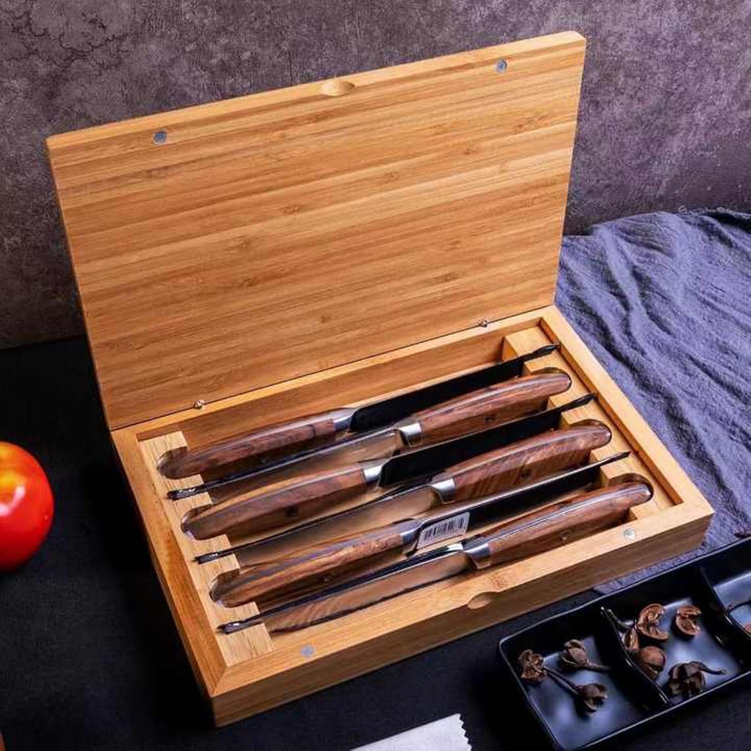 Steak Knives Set of 12 Damascus Steel Steak Knife Set 5 Inch Lightweight and Strong Ergonomic, Wooden Storage Box, Ergonomic Design Luxury Beautiful Handle Dishwasher Safe