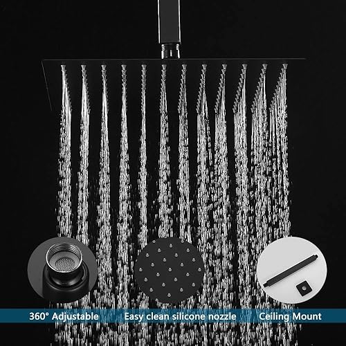 Miniatura 78 de Sistema de ducha de oro cepillado de 12 pulgadas, mezclador de lluvia de lujo, sistema de cabezal de ducha de lluvia de techo