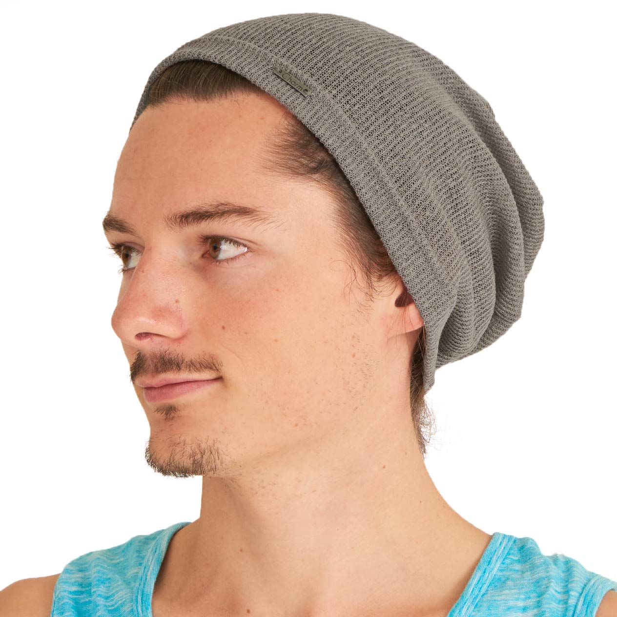CHARM Mens Light Weight Summer Beanie - Womens Breathable Slouchy Beanie Knit Hat Baggy Slouch Cap Grey