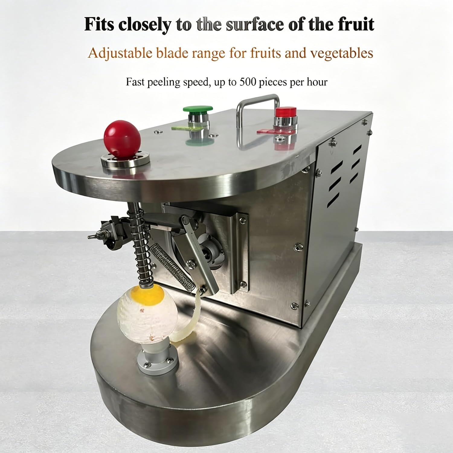 Peladora cítricos diámetro Ajustable 50-100 mm Profesional | Parada automática segura, compatible frutas 50-100 mm, equipo profesional para industria alimentaria