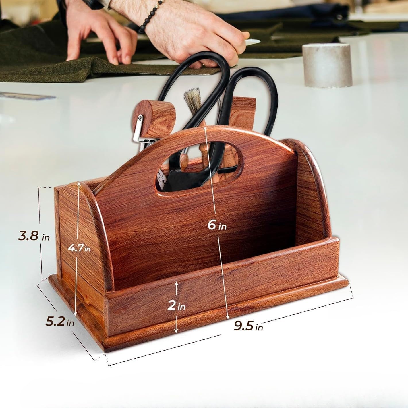 Pudełko do szycia z przegródkami, 24,1 * 13,2 * 9,6 cm drewniane pudełko do szycia, drewniane pudełko do przechowywania narzędzi do szycia, wielokomorowe pudełko do przechowywania, przenośne narzędzie