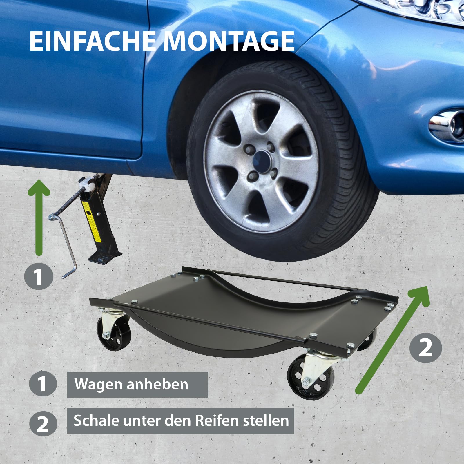 TRUTZHOLM 4X Auto Rangierhilfe für PKW 1800 kg mit Stahlrollen Rangierwagenheber Rangierroller Wagenheber Rangierschale 360° Lenkrollen