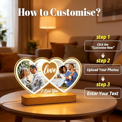 Miniatura 5 de Marco de fotos personalizado con luz nocturna, marco de fotos personalizado, para Navidad, aniversario, día de San Valentín, Acción de Gracias,