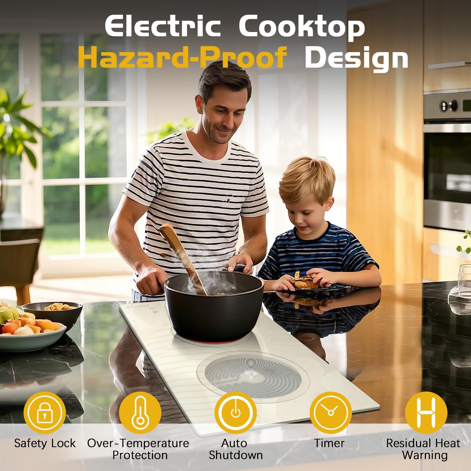 Noxton 2 Burners Electric Cooktop, 12 inch Beige-gray Glass Radiant Electric Stove Top, Built-in Electri Ceramic Stove with Timer, Safety Lock, 9 Power Levels, 3200W, 220V-240V Hard Wire (No Plug)