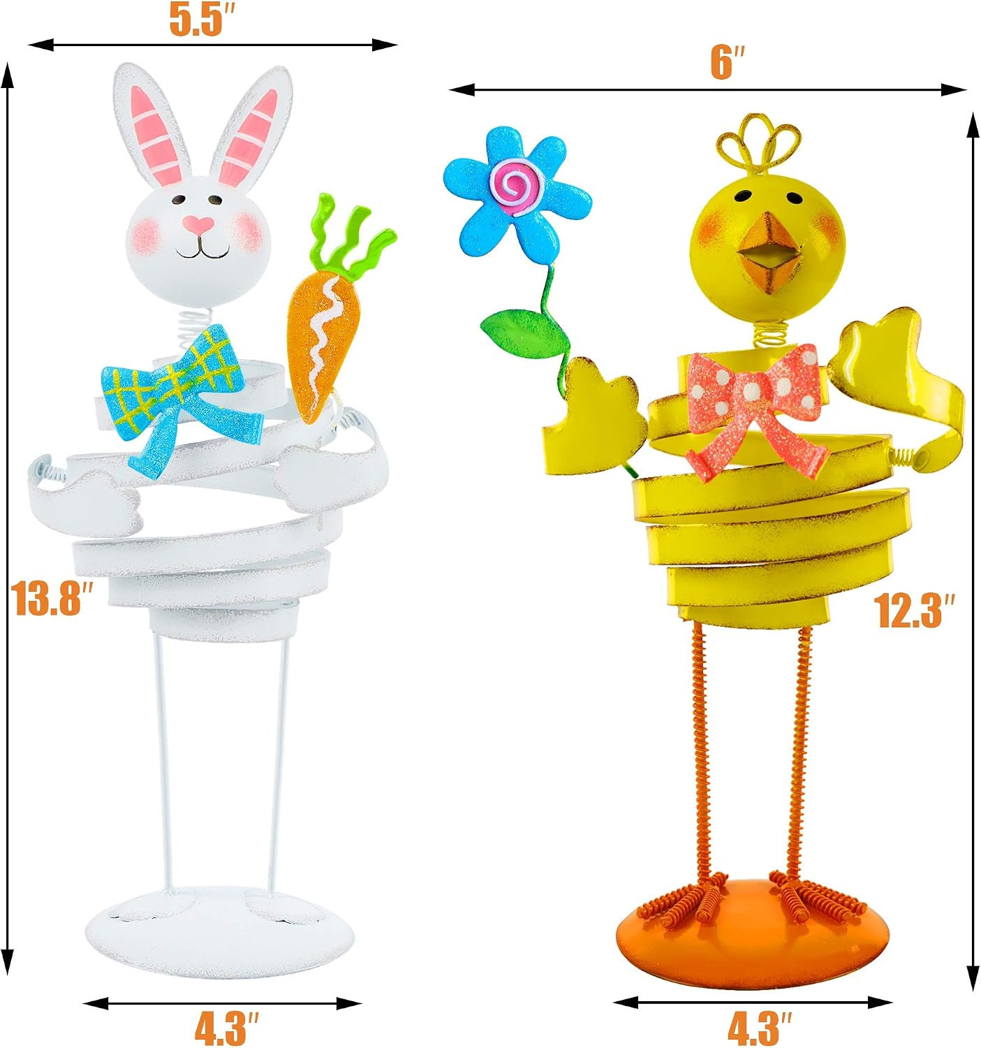 DR.DUDU Easter Bunny Decorations, 13.8" Spring Decor 2 Cute Metal Spring Shape Animals, Bunny Decorations Outdoor Indoor Ornament Place on Table Bookshelf Shop
