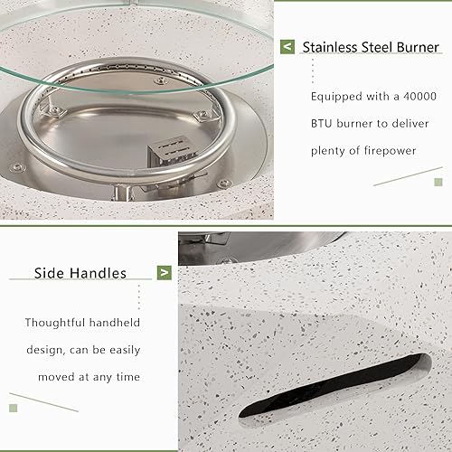 Miniatura 5 de COSIEST Mesa para fogata de propano para exteriores con base hexagonal de piedra sintética blanca terrazo de 24 pulgadas, quemador de acero