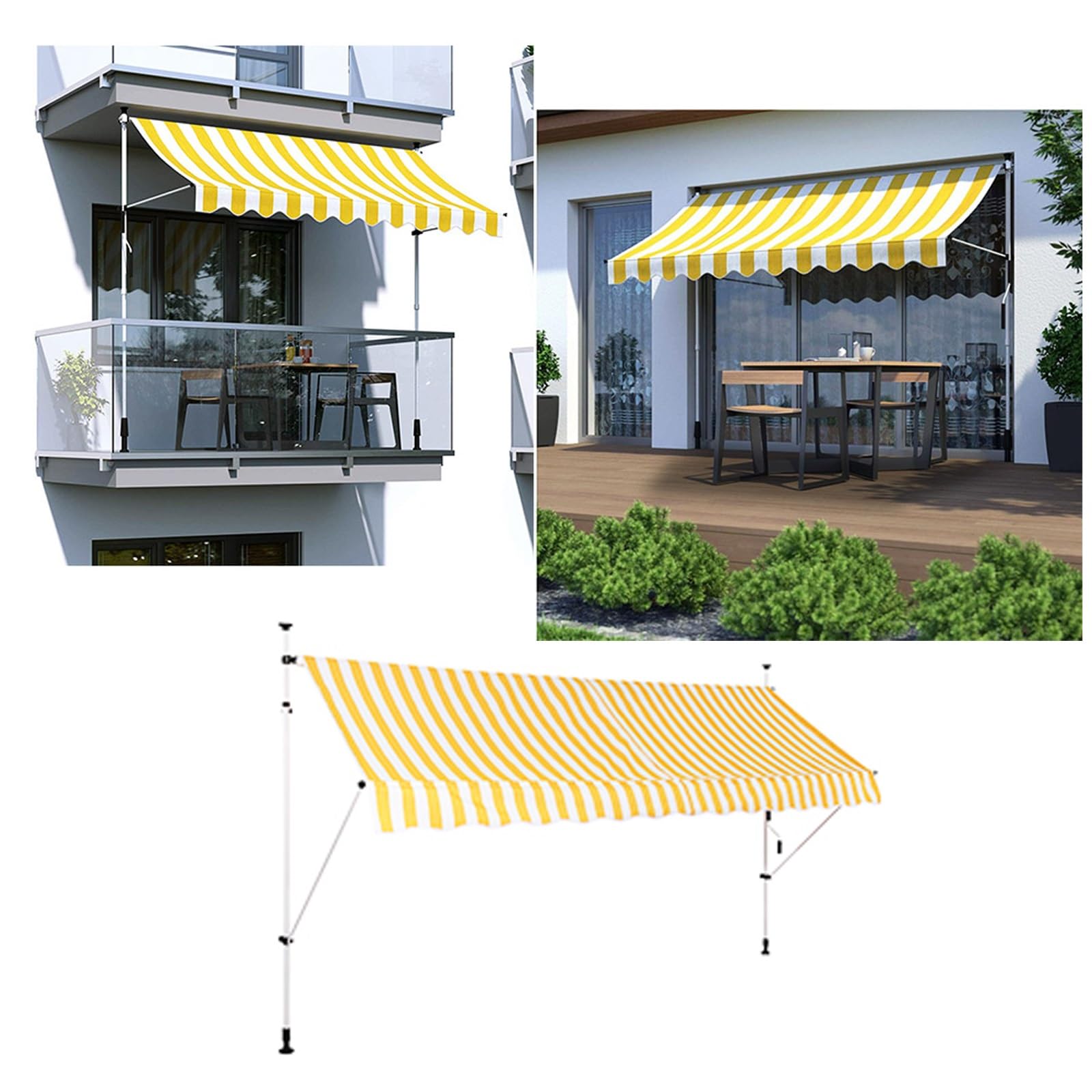 Einziehbare, manuelle Markise, Teleskop-Markise ohne Bohren, nicht verschraubter Sonnenschutz for den Außenbereich, neigungs- und höhenverstellbar, schnelle Installation ( Color : A , Size : W300cm(11 Garten