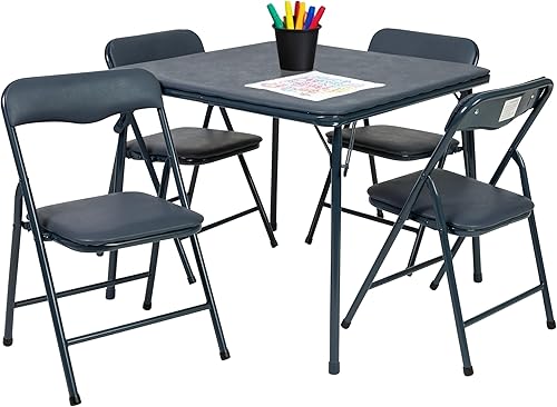 Miniatura 23 de Flash Furniture Mindy Kids - Juego de mesa y sillas plegables de 5 piezas para guardería y aulas, juego de mesa de actividades y sillas para niños,