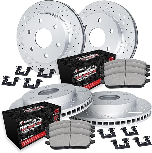 Miniatura 1 de R1 Concepts Frenos y rotores delanteros y traseros, accesorios incluidos, kit de pastillas de freno y rotores delanteros y traseros, todoterreno,