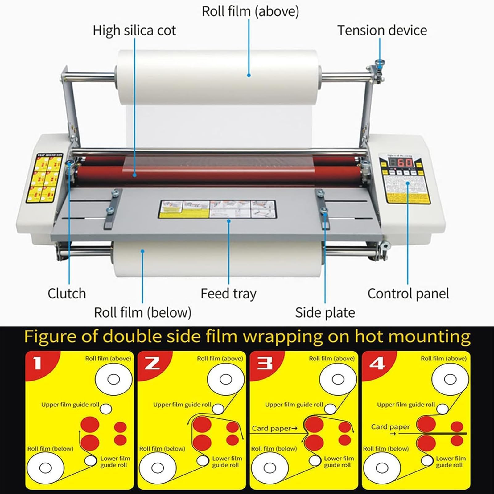 Macchina plastificatrice formato A2, plastificatrice termica a caldo e freddo con display digitale, velocità regolabile a 4 rulli e temperatura 0-180°C per uffici commerciali e scuole