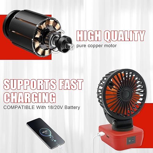 Miniatura 3 de Aernair Ventilador portátil para sitio de trabajo compatible con batería Milwaukee M18 de 18 V, ventilador de refrigeración eléctrico alimentado por