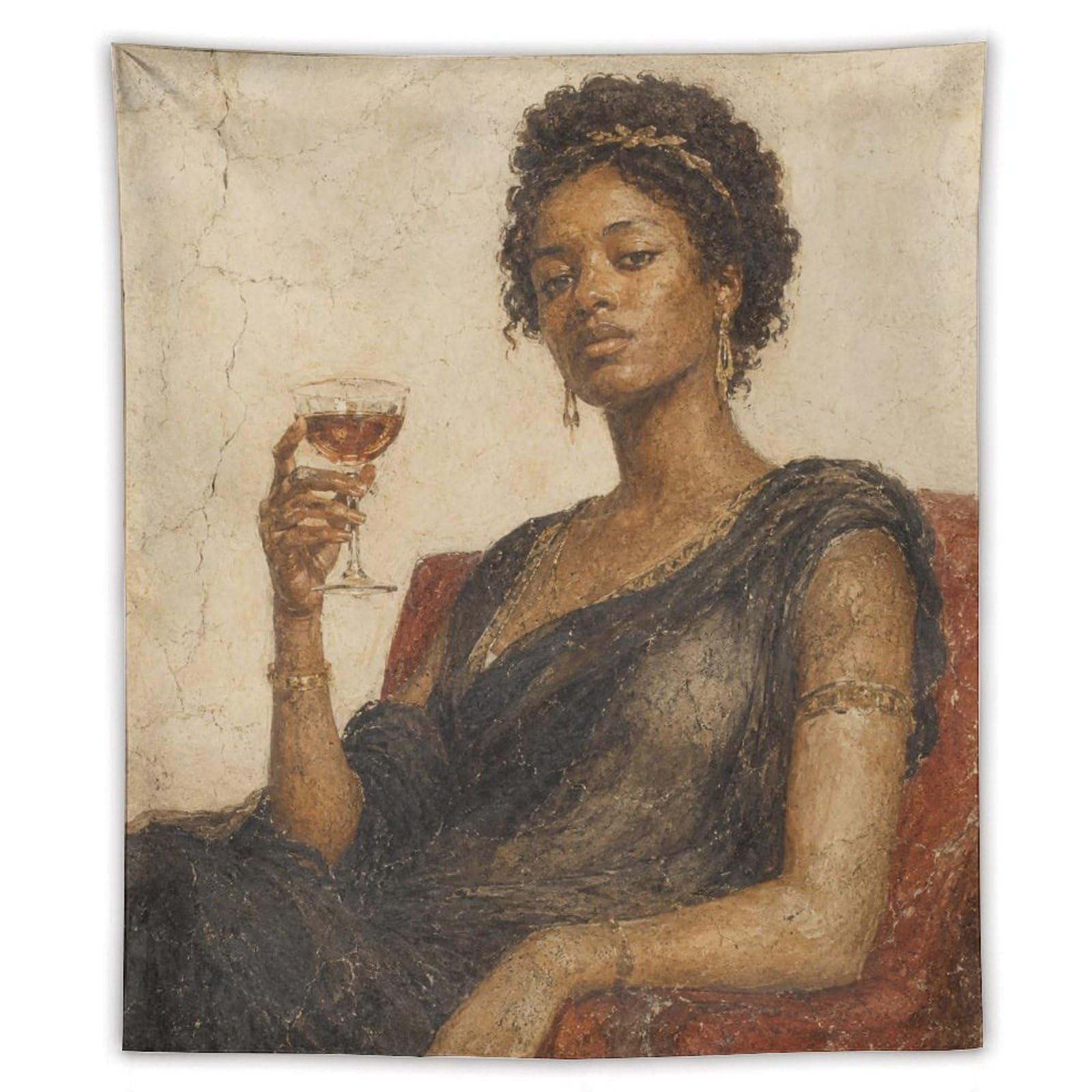 W7C8U2X3 Seated Woman with Wine Wall Tapestry, Vintage Poster, College Dorm