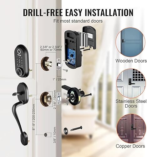 Miniatura 5 de VEVOR Cerradura inteligente, perilla de puerta inteligente 5 en 1, cerrojo de huellas dactilares con control de aplicación, cerradura de puerta de