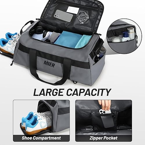 Miniatura 4 de MIER Bolsa de gimnasio para hombre, mochila grande con compartimento para zapatos, bolsas de lona convertibles de 60 litros, bolsa de fin de semana