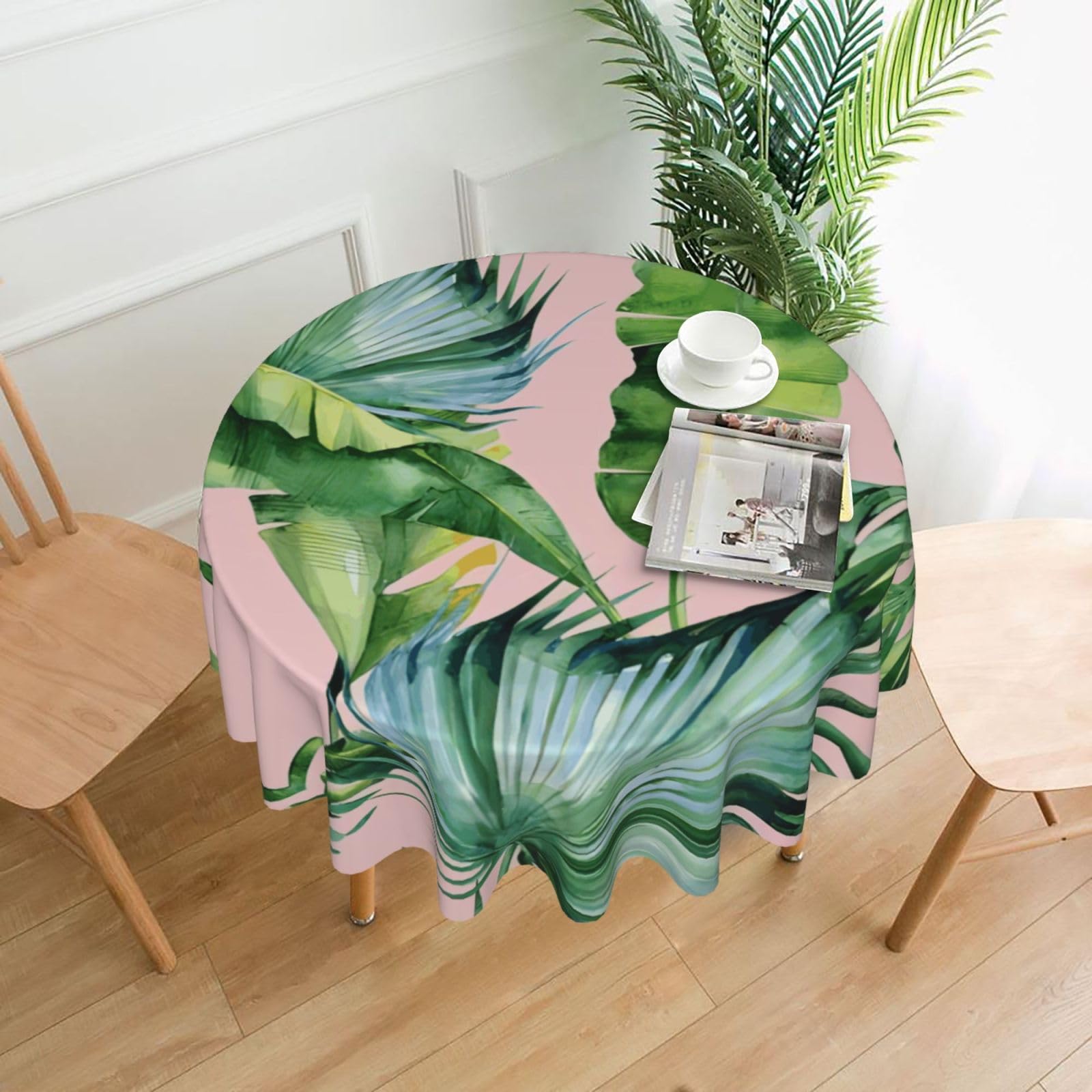 YYHWHJDE Fresh Banana Leaves Prints Round Decorative Tablecloth 60in - High-Grade Polyester Throw for Elegant Dining & Festive Gatherings