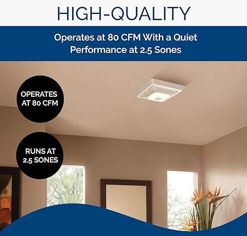 Miniatura 5 de Broan-NuTone SPK80L - Luz LED de ventilación con altavoz Bluetooth para baño 80 CFM ventilador de baño de 25 Sones color blanco