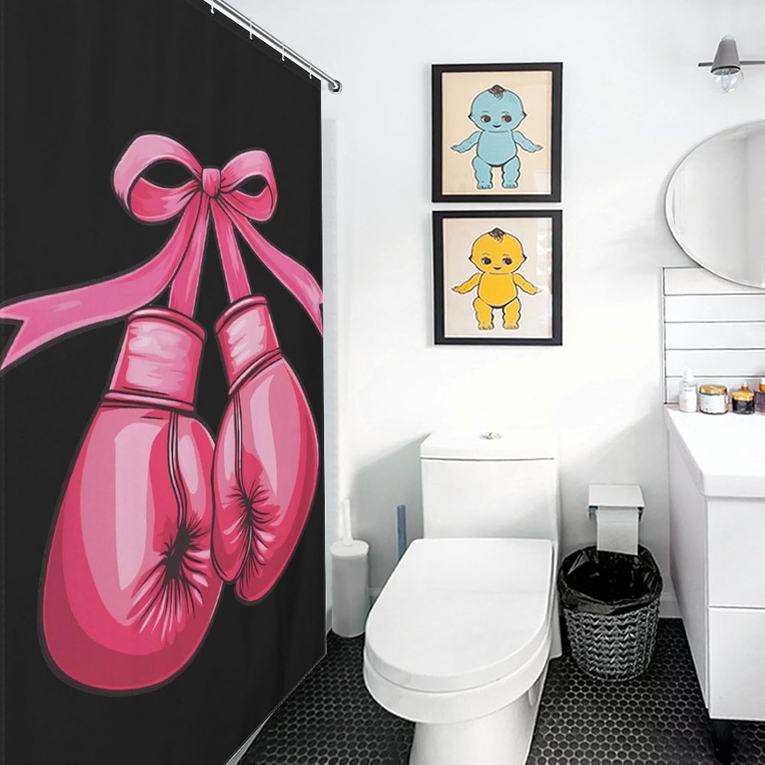 Breast Cancer Boxing Glove Ribbon Shower Curtain Home Bathroom Decor Waterproof Splash Shower Curtains