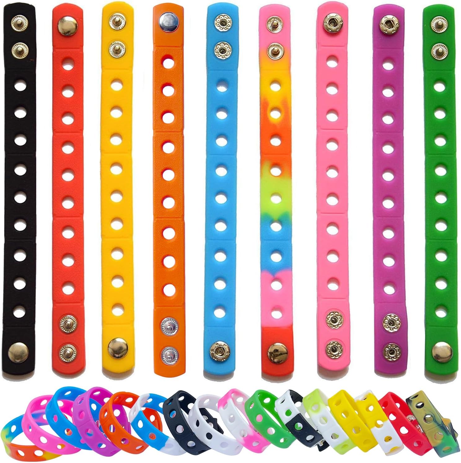 9,32,100 Pcs Random Silicone Wristbands Adjustable 7 Inch Bracelets Band for Shoe Charm Boys Girls Birthday Party