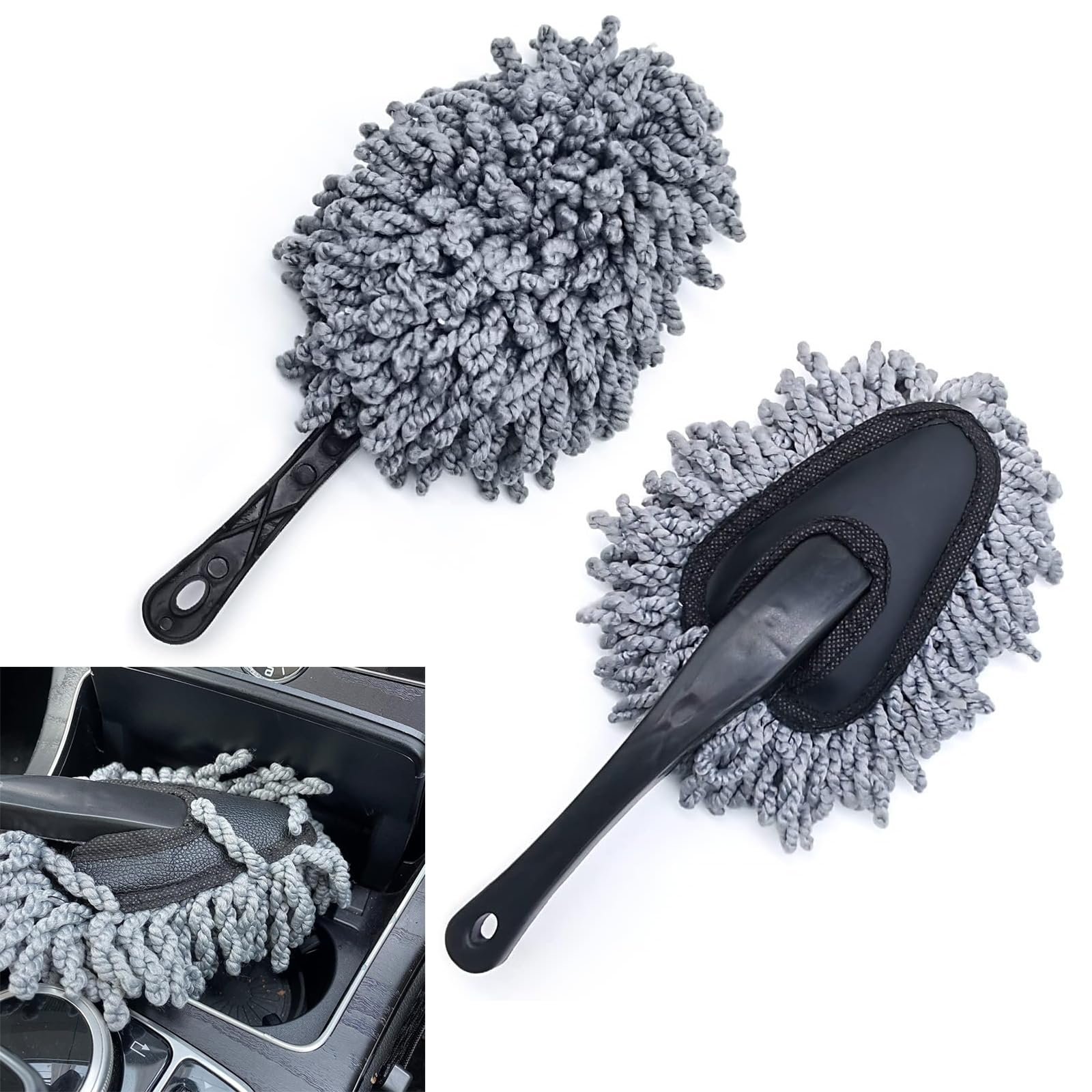 ZKFAR 2 PCS Universal Soft Multi-Functional Car Duster, Scratch Free Car Dash Dusting Tool, Microfiber Washable Car Brush (Grey)