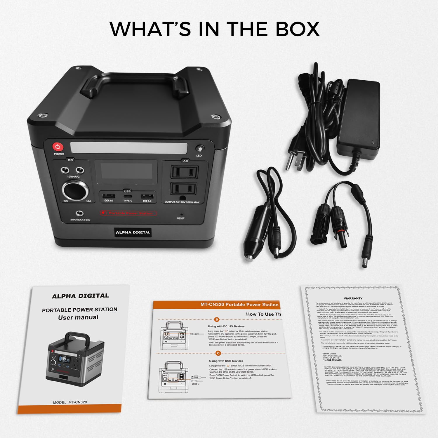 Estación de alimentación portátil para exteriores, 320 W, 298 Wh/93120 mAh, batería de litio LiFePO4, salida CA, salida CC, USB QC3.0 y tipo C, linterna LED para el hogar, viajes, camping
