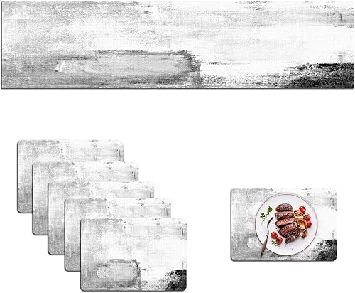 Miniatura 13 de MCALK Juego de 6 piezas de camino de mesa y manteles individuales de color gris oscuro, mantel individual gris, manteles individuales de tela para