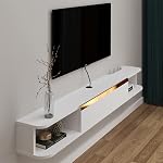Floating TV Stand, 47'' Wall Mounted Entertainment Center TV Media Console, Floating Shelves with Door, Floating TV Cabinet Large Storage TV Bench for Living Room (White, 47.63IN)