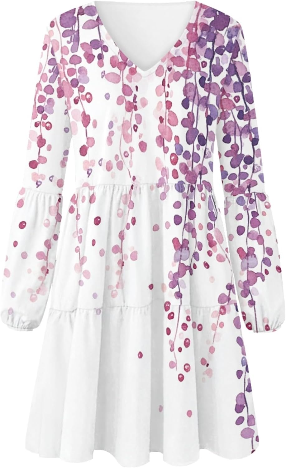 Floral Dress for Women Lantern Sleeve V Neck Plus Size Smocked Swing Flowy Ruffle Fashion Casual Holiday Midi Dress - Image 4