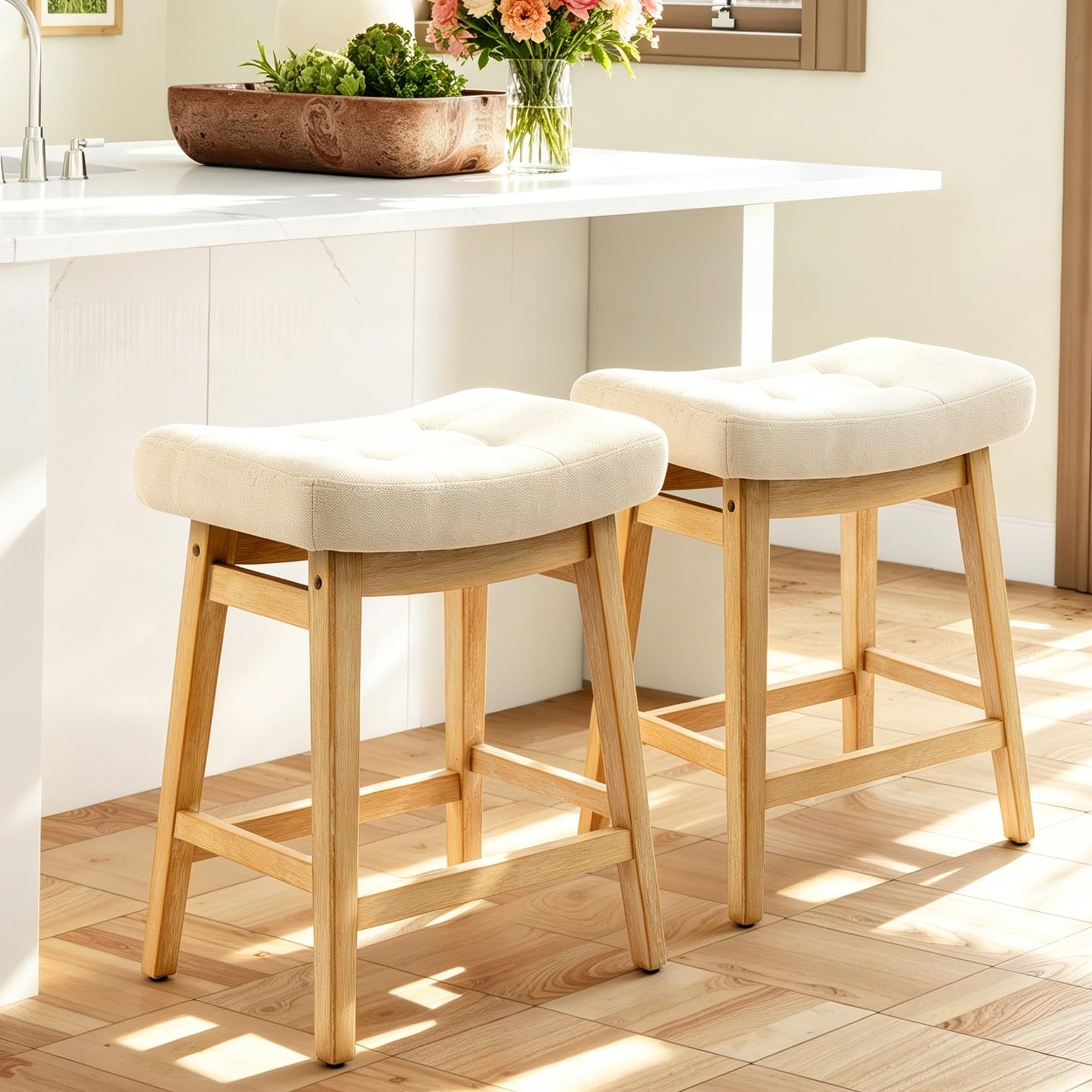 Counter Height Bar Stools Set of 2 Farmhouse Saddle Seat