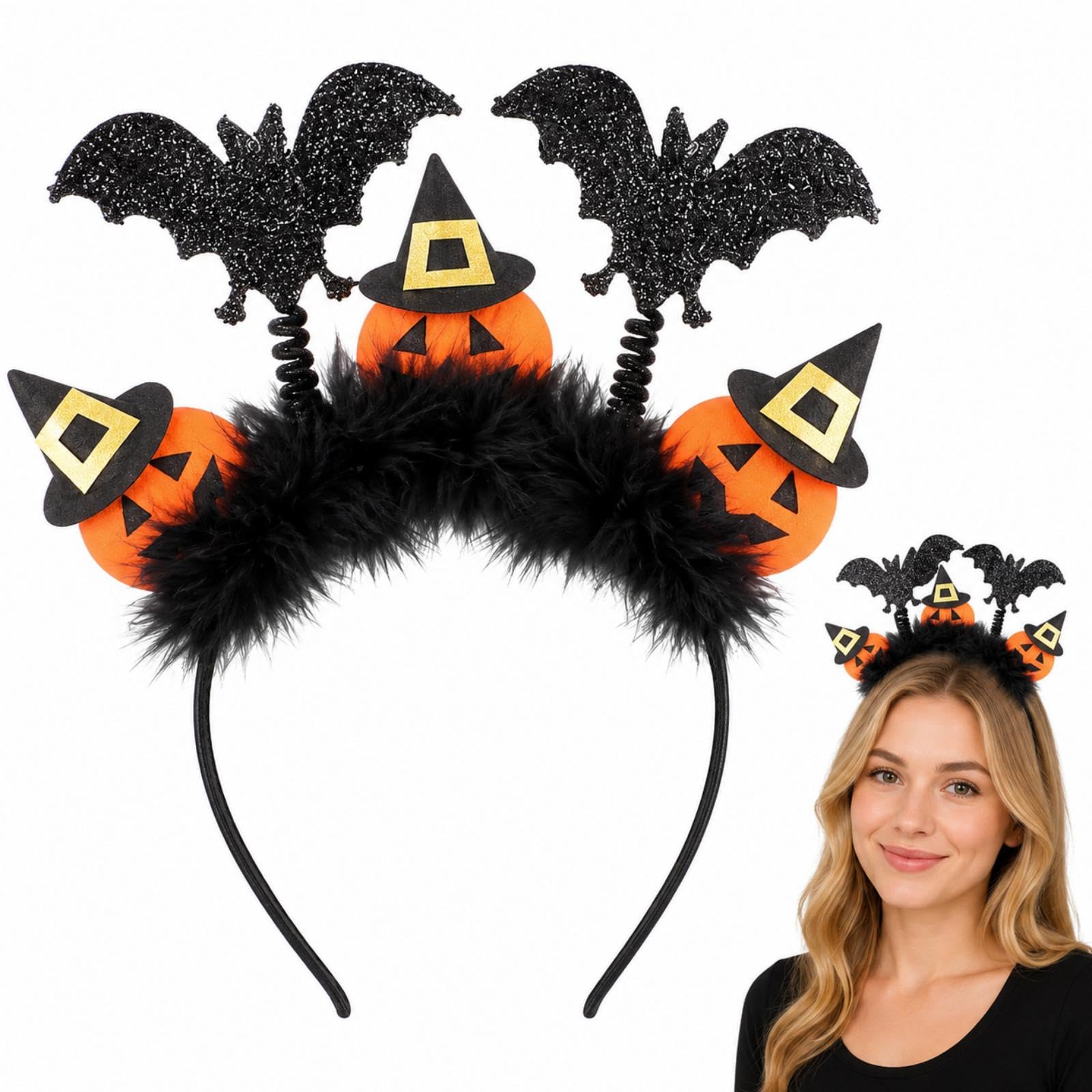 Halloween Headband Halloween Hair Accessories, Glitter Pumpkin Bat Costume