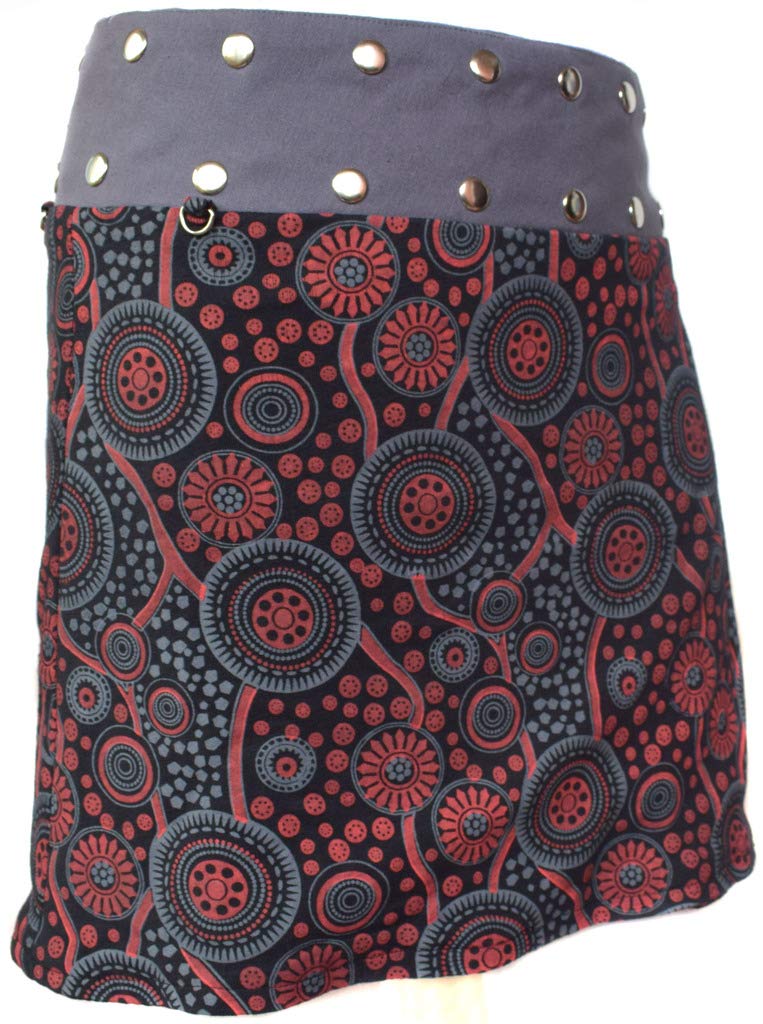 LITTLE KATHMANDU Jupe en Coton Courte Réversible avec Boutons-pression et Poche Amovible Motif Floral pour Femme