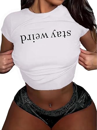 vblane Cute Graphic Crop Tops for Women Trendy Y2K Baby Tee Short Sleeve Slim Fit Shirts