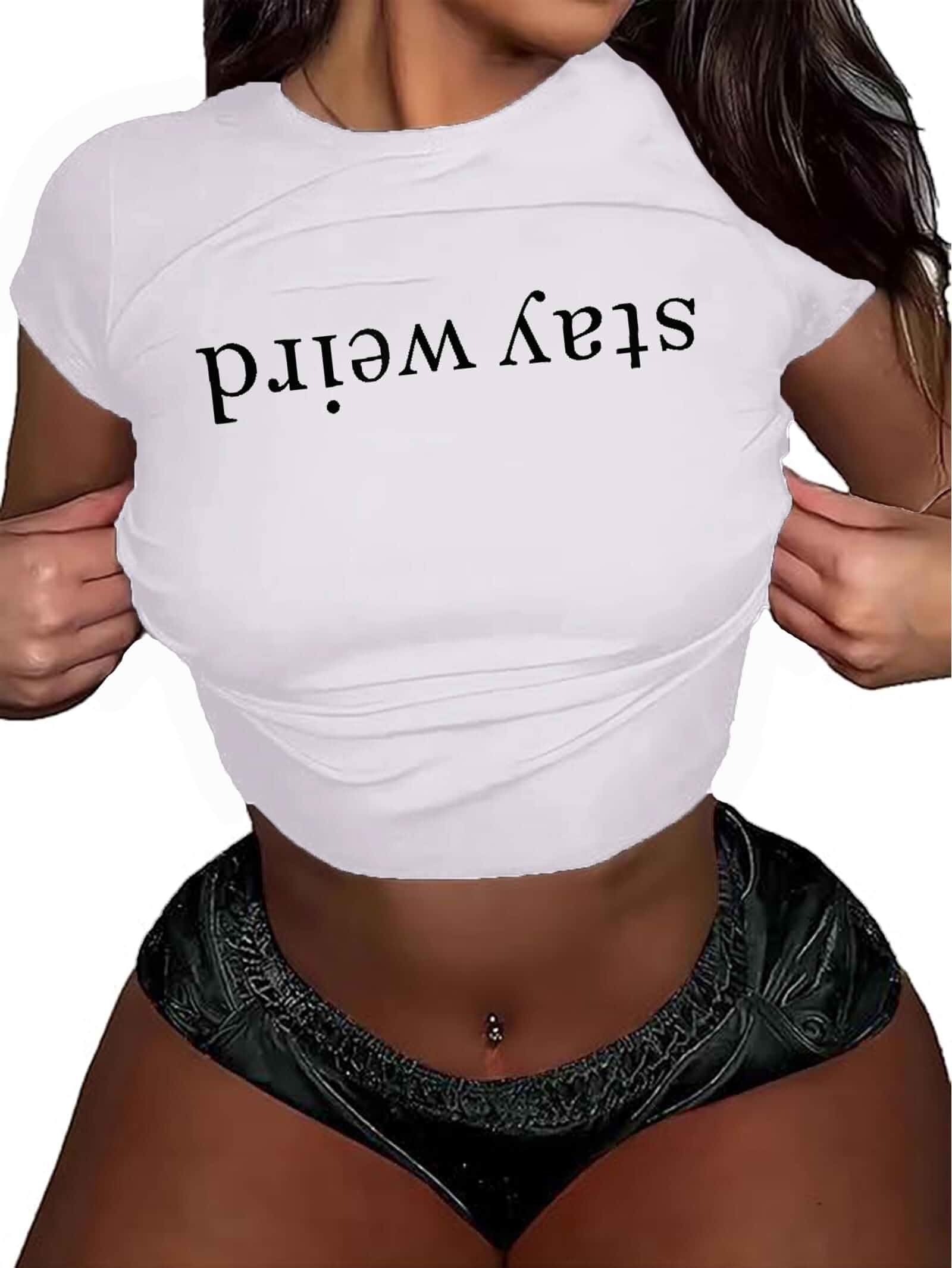 vblane Cute Graphic Crop Tops for Women Trendy Y2K Baby Tee Short Sleeve Slim Fit Shirts Short Sleeve
