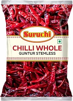 Suruchi Whole Guntur Chilli - 100g (Stemless) | Whole Dry Red Chilies | Spicy & Aromatic Sabut Lal Mirch | Ideal for Tadka, Curries & Spice Blends | 100% Natural (Pack of 1)