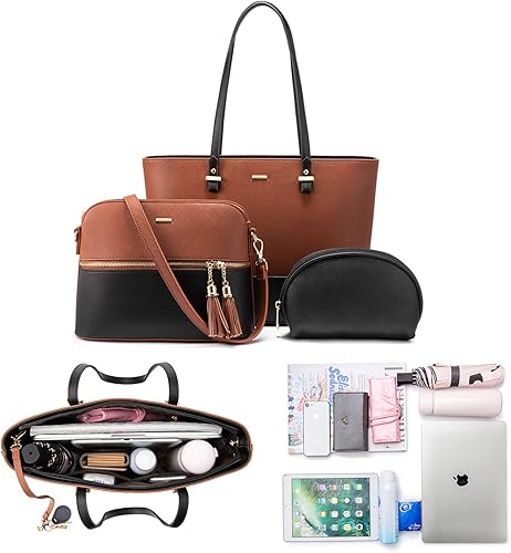 Miniatura 3 de LOVEVOOK Bolsos de mano para mujeres, bolsos de hombro, bolso tote, bolso satchel, bolso hobo, conjunto de bolso de 3 piezas