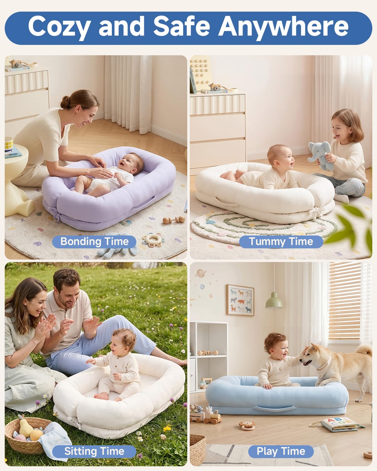 Infant Support Cushion, Thick Infant Cushion with Non-Slip Bottom, Soft & Breathable Baby Support Pad, Tummy Time Mat for Home, Newborn Essentials for Baby Girls & Boys, Blue