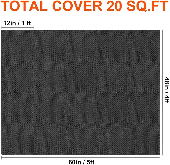 Walsai Exercise Mats Puzzle Foam Mats Gym Flooring Mat Cover 20 SQ.FT Interlocking Foam Mats with EVA Foam Floor Tiles for Home Gym Equipment Workouts Black miniatura 7