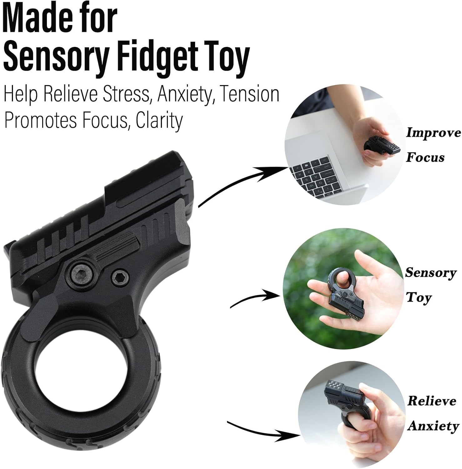 FREELOVE Zoom Premium Metal Fidget Toys for Adults, Small Magnetic Slider, Heavy Folding Haptic Block, Ratchet Wheel Fidget Ring, Flip Back Loading EDC, Ball Press Push Clicker (Black)