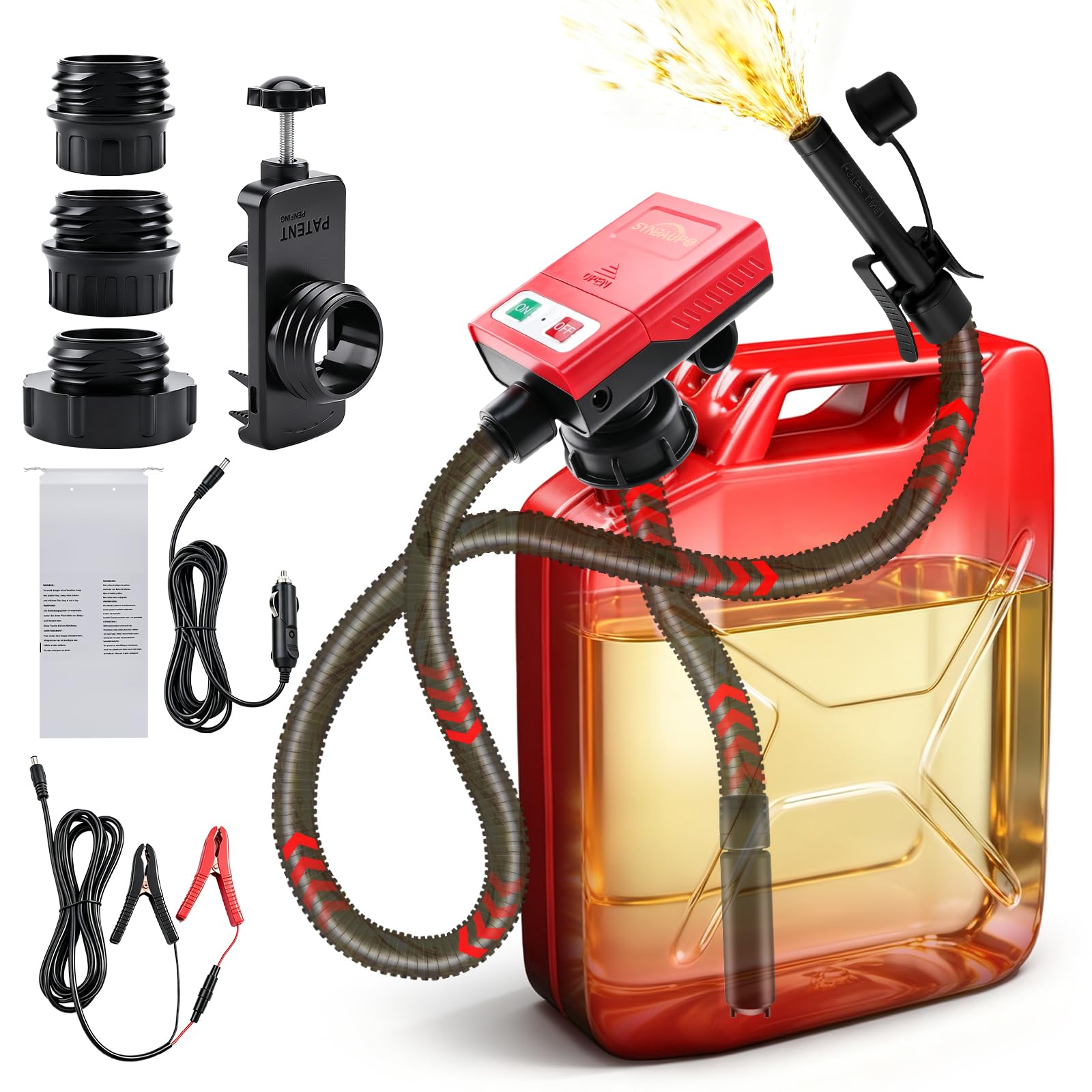 Pompa per Travaso Benzina con Sensore di Arresto Automatico,3.2GPM | 12 L/min,Ricarica a 12 V CC, Ricarica Tramite Accendisigari,Ingresso Olio da 28 mm,Adattatore di 4 Dimensioni,Tubo da 130 cm
