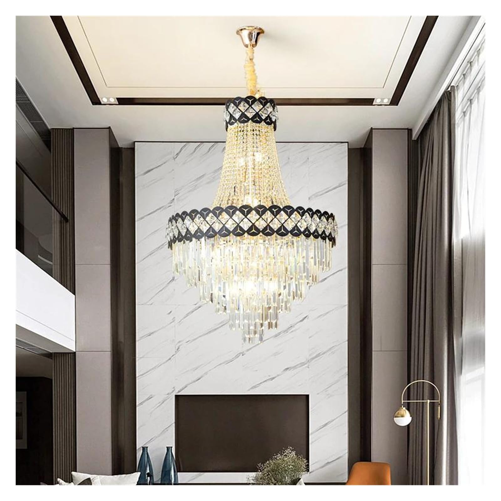 LYMSXAZOU Nordic Modern Villa K9 Crystal Chandelier Luxury Postmodern Lighting for Living Room Duplex & Loft Spiral Pendant Light Fixture