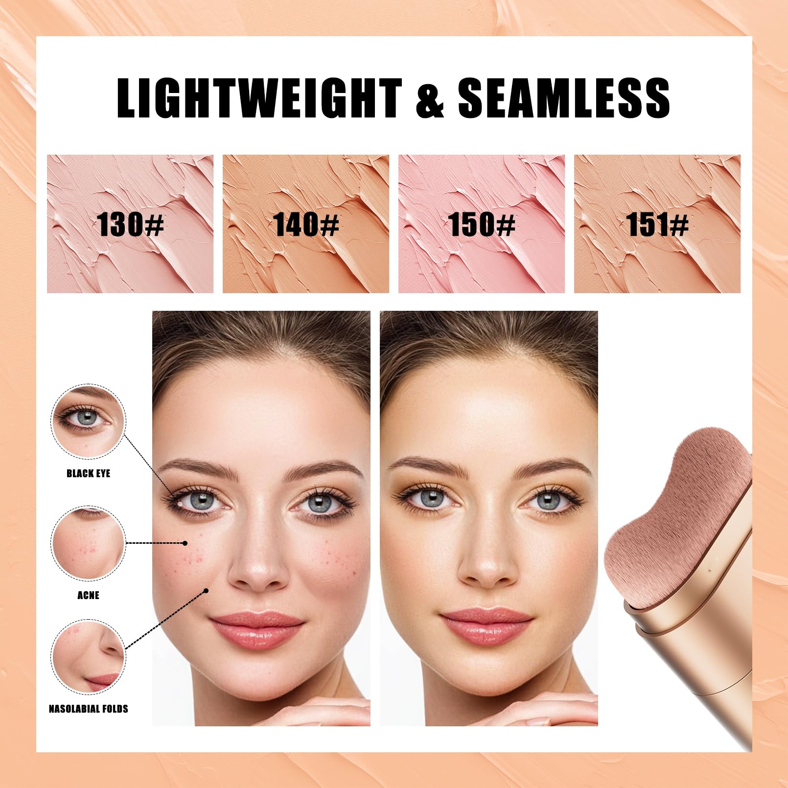 The Velvet Concealer Stick with Built-in Brush, Full Coverage Foundation Makeup, Natural Matte Finish, Cream Contour(130#) - Image 3