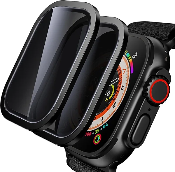 WSKEN for Apple Watch Ultra 3 / Ultra 2 Screen Protector 49mm, [26 Degree Privacy] Titanium Alloy Frame + 9H Tempered Glass, [Touch Sensitive] Lightweight Protective Glass Film for iwatch Ultra 2 Pack