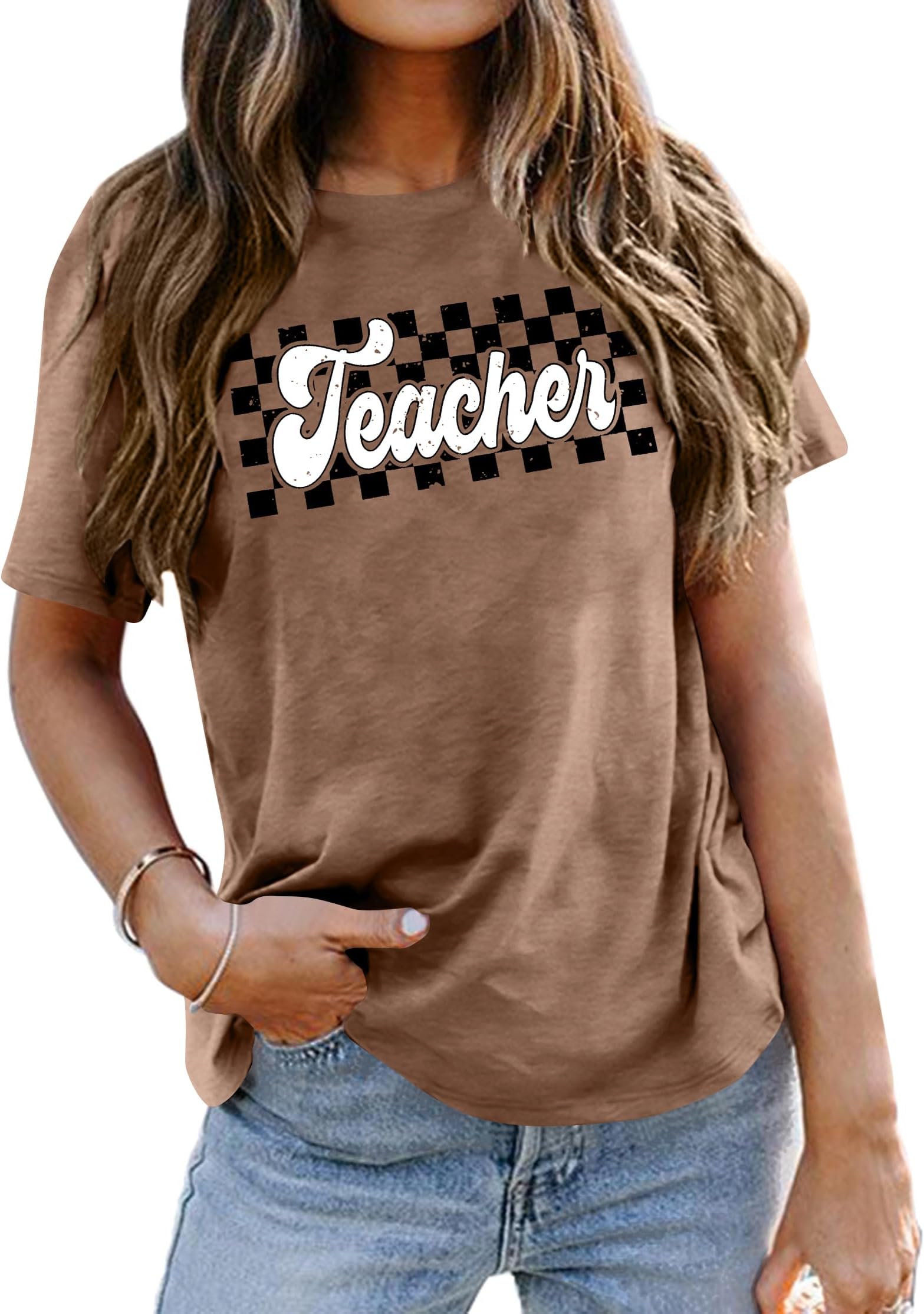 IthaltTeacher Shirts Women Vintage Teacher Graphic Tshirt Teacher Life T Shirt Kindergarten Teachers Tees Casual Tops