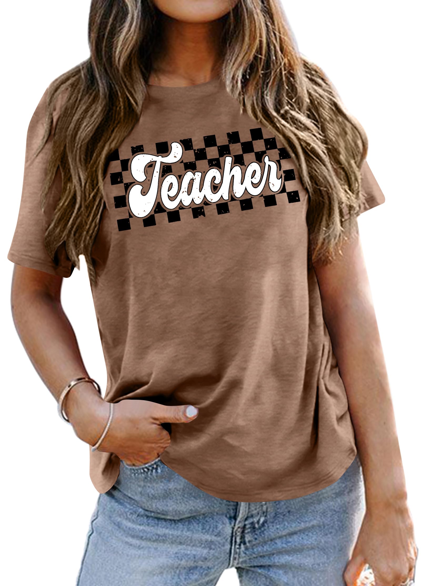IthaltTeacher Shirts Women Vintage Teacher Graphic Tshirt Teacher Life T Shirt Kindergarten Teachers Tees Casual Tops