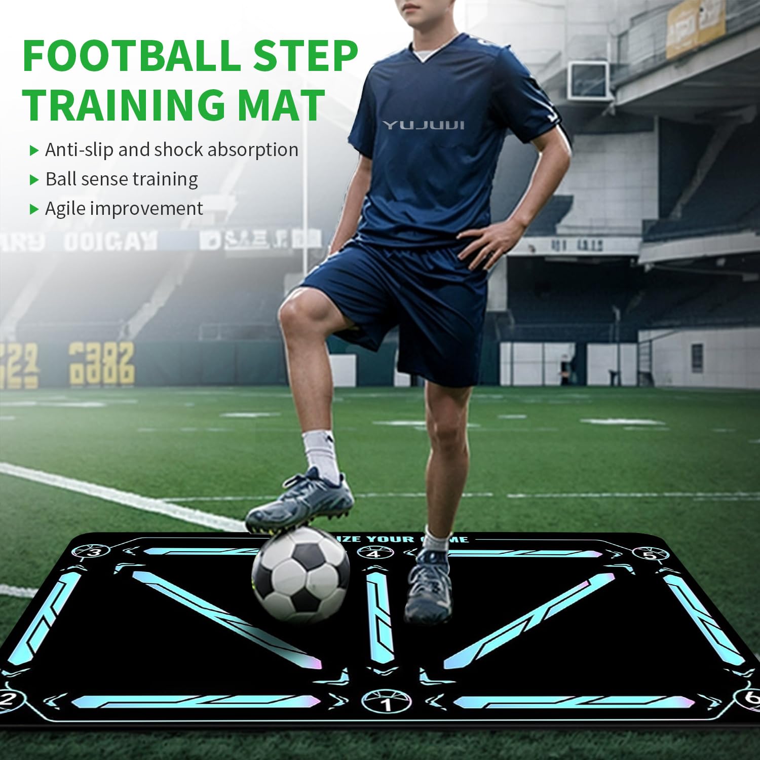 Fußballmatte Trainingsmatte Fussball Trainings set mit Fußball Trainingsset Schritt Trainingsmattem rutschfeste Fußball Schritt Trainingsmatte 60x90 cm Stoßdämpfende Fussball