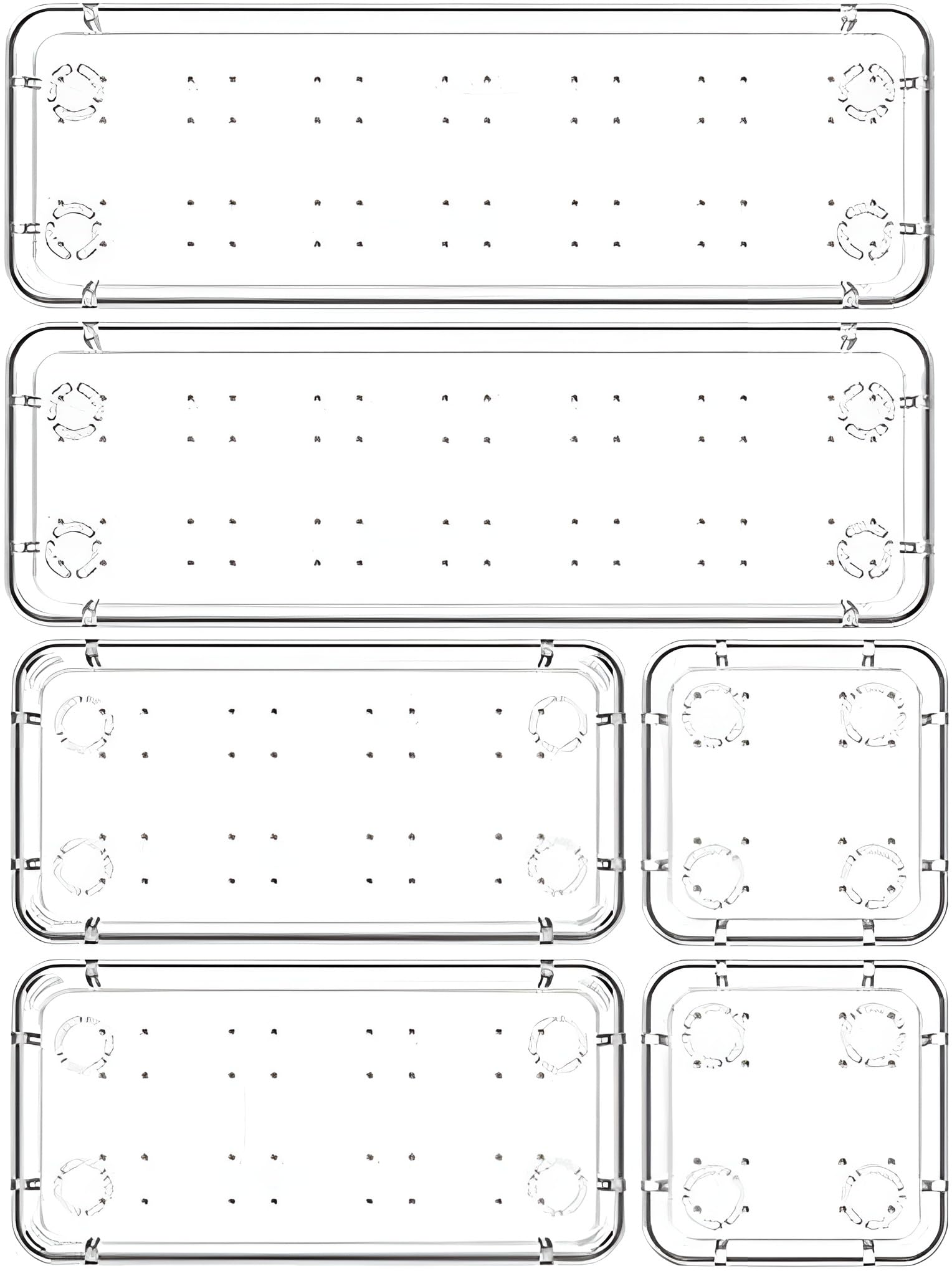 Unbreakable Desk Drawer Organizer Trays Storage Tray for Makeup, Jewelries, Utensils in Bedroom Dresser, Office and Kitchen Divider (6 Pcs Drawer)