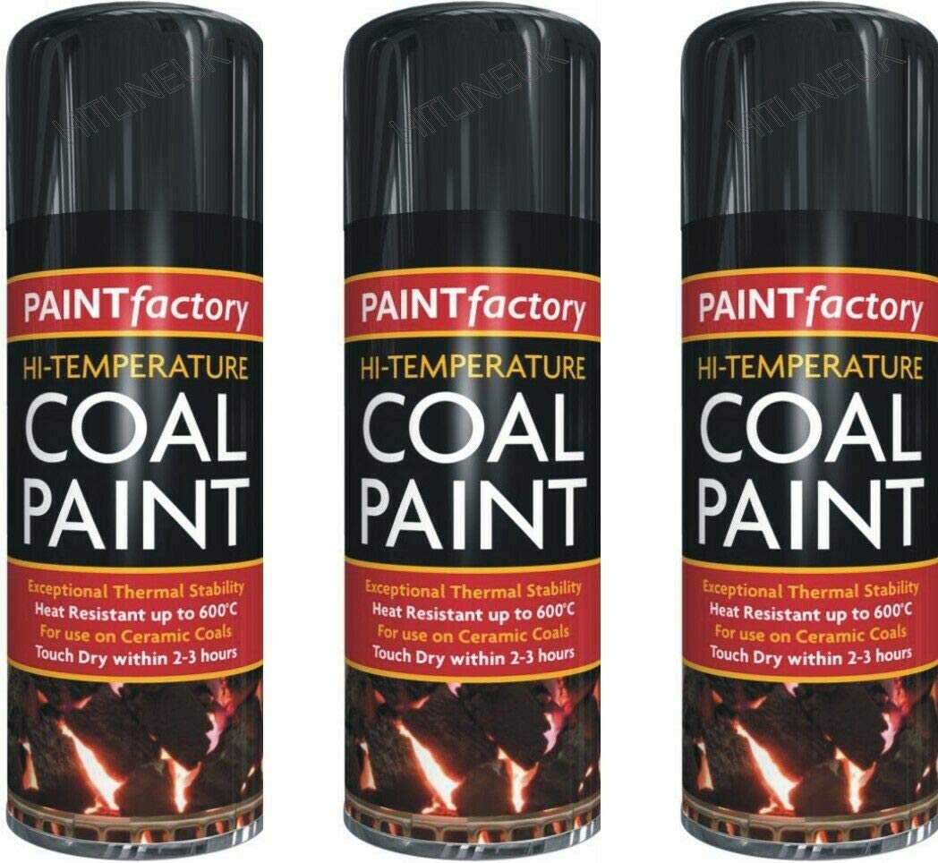 3 x 400ml Black Heat Resistant Paint 600°C Stove Paint Coal Paint Rejuvenates Gas Coals Fire Spray Paint