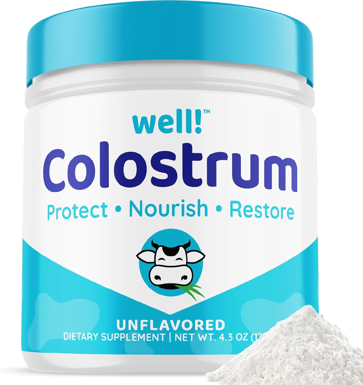 well! Colostrum Supplement for Gut Health, Hair Growth,Beauty & Immune Support - Easy to Mix Grass-Fed Bovine Colostrum Powder - Antioxidants - High IgG Plus ImmunoLin, Unflavored, 60 Servings BEST BY /03 2026