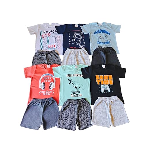 Kit 12 Peças Conjunto Camiseta E Shorts Meninos Infantil