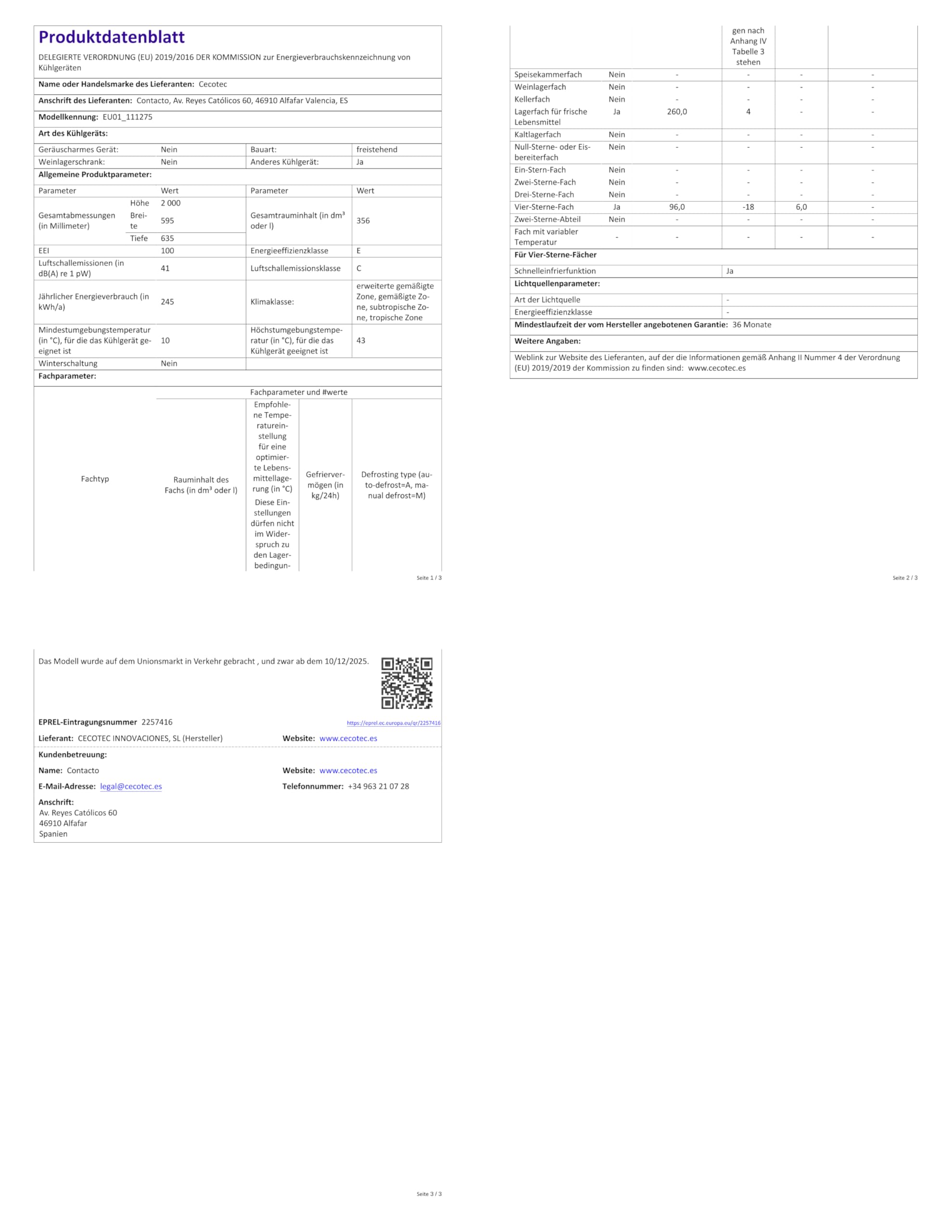 Cecotec Frigorífico Combi Total No Frost de 356L Bolero CoolMarket Combi 356i White E. 200cm de Alto, 59,5 cm de Ancho, Clase E, Tecnología Multi Airflow, FreshnessFlex y HumidityFlex HUB, Blanco