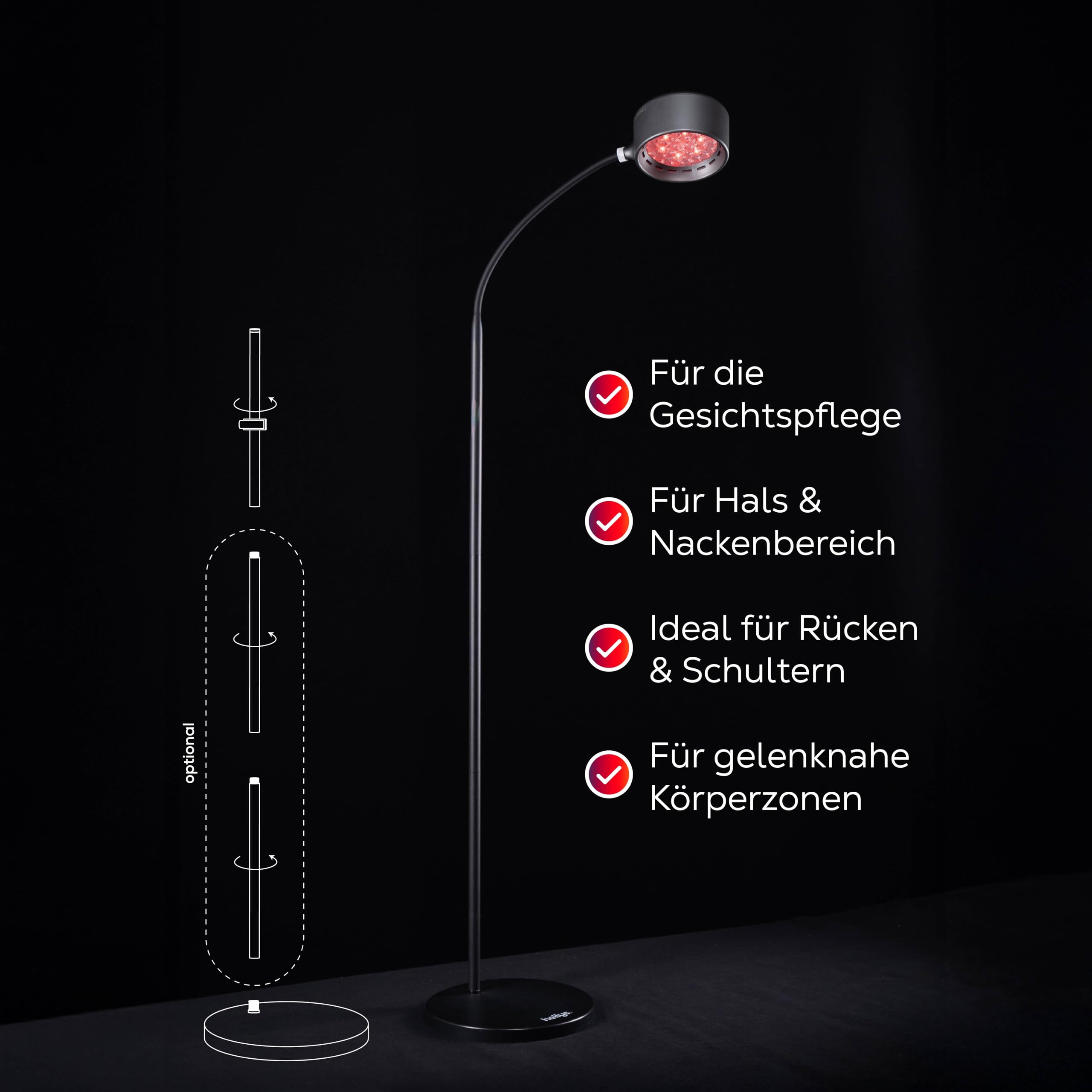 Gen30 LED Rotlichtlampe 6 Wellenlängen 630-850 nm Rot- & Nahinfrarotlicht Vision-Modus 670 nm höhenverstellbar Pulsmodus Schwarz